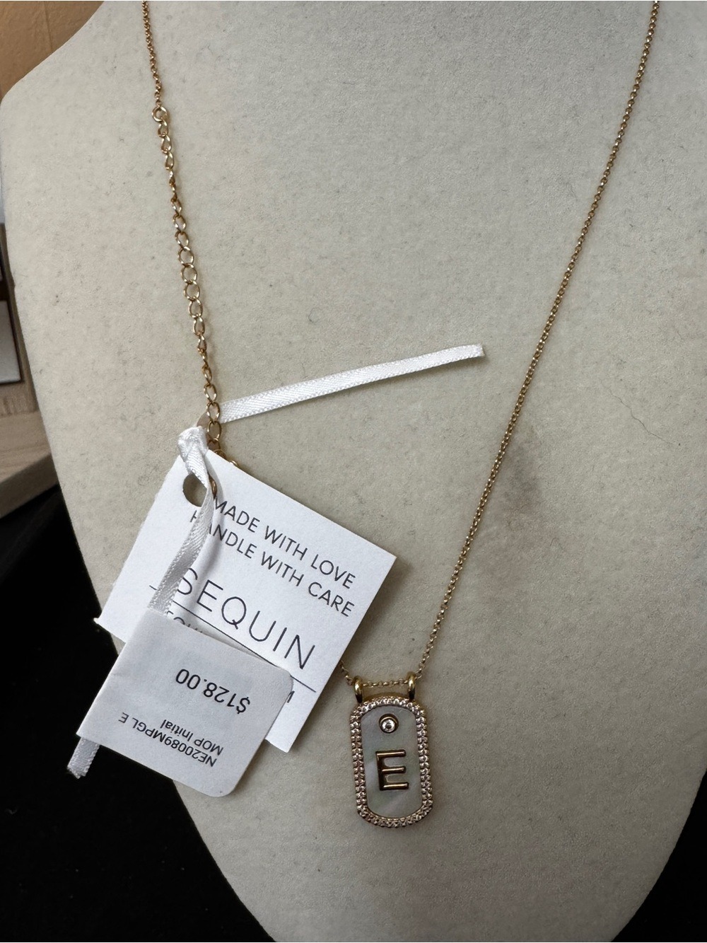 Mother of pearl Gold Initial 'E' Pendant Necklace
